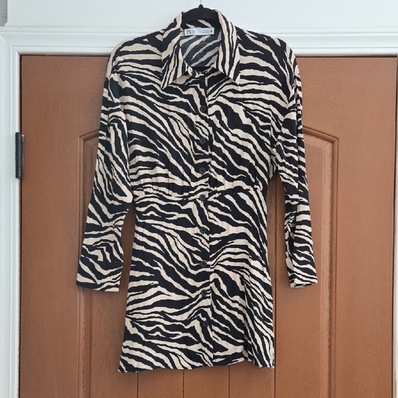 Zara Animal Print Shirt Dress Size Small - Picture 1 of 4